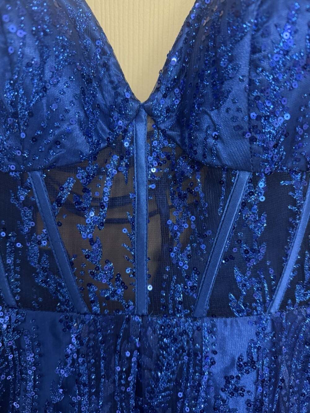 Blondie Nites Jr Size 5 Royal Blue Glitter-Mesh Corset Lace-Up Dress Pockets - Picture 4 of 16